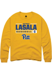 Anthony LaSala Rally Mens Gold Pitt Panthers NIL Stacked Box Crew Sweatshirt