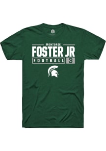 Montorie Foster, Jr Green Michigan State Spartans NIL Stacked Box Short Sleeve T Shirt