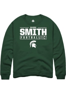Shawn Smith Rally Mens Green Michigan State Spartans NIL Stacked Box Crew Sweatshirt