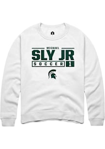 Michael Sly Jr  Rally Michigan State Spartans Mens White NIL Stacked Box Long Sleeve Crew Sweatshi..