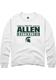Collette Allen Rally Mens White Michigan State Spartans NIL Stacked Box Crew Sweatshirt