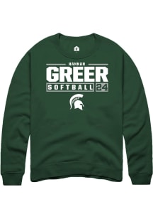 Hannah Greer Rally Mens Green Michigan State Spartans NIL Stacked Box Crew Sweatshirt