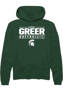 Hannah Greer Rally Mens Green Michigan State Spartans NIL Stacked Box Hooded Sweatshirt