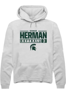 Hannah Herman Rally Mens White Michigan State Spartans NIL Stacked Box Hooded Sweatshirt