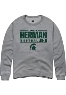 Hannah Herman Rally Mens Graphite Michigan State Spartans NIL Stacked Box Crew Sweatshirt