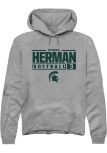 Hannah Herman Rally Mens Graphite Michigan State Spartans NIL Stacked Box Hooded Sweatshirt