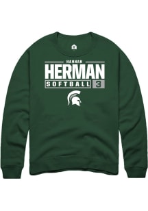 Hannah Herman Rally Mens Green Michigan State Spartans NIL Stacked Box Crew Sweatshirt