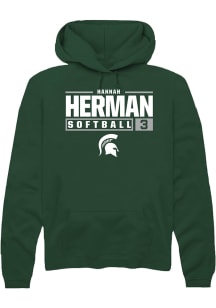 Hannah Herman Rally Mens Green Michigan State Spartans NIL Stacked Box Hooded Sweatshirt