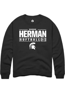 Hannah Herman Rally Mens Black Michigan State Spartans NIL Stacked Box Crew Sweatshirt