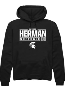 Hannah Herman Rally Mens Black Michigan State Spartans NIL Stacked Box Hooded Sweatshirt