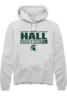 Anyssa Hall Rally Mens White Michigan State Spartans NIL Stacked Box Hooded Sweatshirt
