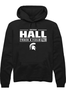 Anyssa Hall Rally Mens Black Michigan State Spartans NIL Stacked Box Hooded Sweatshirt