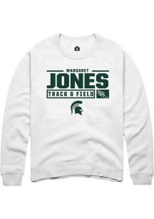 Margaret Jones Rally Mens White Michigan State Spartans NIL Stacked Box Crew Sweatshirt