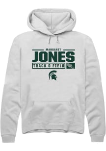 Margaret Jones Rally Mens White Michigan State Spartans NIL Stacked Box Hooded Sweatshirt
