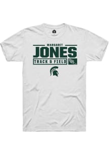 Margaret Jones White Michigan State Spartans NIL Stacked Box Short Sleeve T Shirt