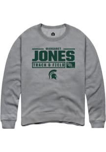 Margaret Jones Rally Mens Graphite Michigan State Spartans NIL Stacked Box Crew Sweatshirt