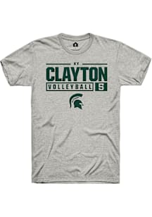 Ky Clayton  Michigan State Spartans Ash Rally NIL Stacked Box Short Sleeve T Shirt