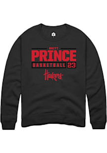 Britt Prince  Rally Nebraska Cornhuskers Mens Black NIL Stacked Box Long Sleeve Crew Sweatshirt