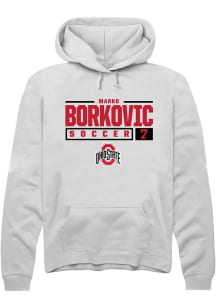 Marko Borkovic Rally Mens White Ohio State Buckeyes NIL Stacked Box Hooded Sweatshirt