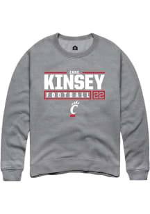 Zane Kinsey Rally Mens Graphite Cincinnati Bearcats NIL Stacked Box Crew Sweatshirt