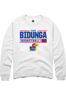 Flory Bidunga  Rally Kansas Jayhawks Mens White NIL Stacked Box Long Sleeve Crew Sweatshirt