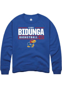 Flory Bidunga  Rally Kansas Jayhawks Mens Blue NIL Stacked Box Long Sleeve Crew Sweatshirt
