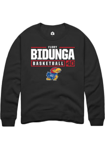 Flory Bidunga  Rally Kansas Jayhawks Mens Black NIL Stacked Box Long Sleeve Crew Sweatshirt