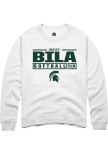 Hailey Bila Rally Mens White Michigan State Spartans NIL Stacked Box Crew Sweatshirt