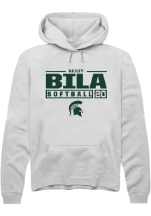 Hailey Bila Rally Mens White Michigan State Spartans NIL Stacked Box Hooded Sweatshirt
