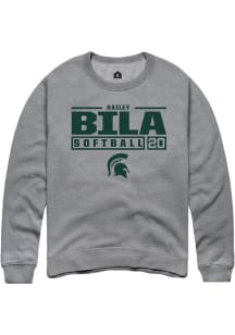 Hailey Bila Rally Mens Graphite Michigan State Spartans NIL Stacked Box Crew Sweatshirt