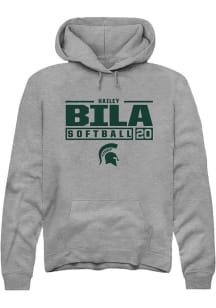 Hailey Bila Rally Mens Graphite Michigan State Spartans NIL Stacked Box Hooded Sweatshirt