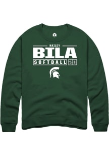 Hailey Bila Rally Mens Green Michigan State Spartans NIL Stacked Box Crew Sweatshirt