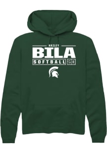 Hailey Bila Rally Mens Green Michigan State Spartans NIL Stacked Box Hooded Sweatshirt