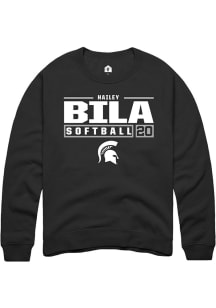 Hailey Bila Rally Mens Black Michigan State Spartans NIL Stacked Box Crew Sweatshirt