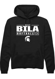 Hailey Bila Rally Mens Black Michigan State Spartans NIL Stacked Box Hooded Sweatshirt