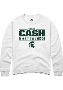 Kaelin Cash Rally Mens White Michigan State Spartans NIL Stacked Box Crew Sweatshirt
