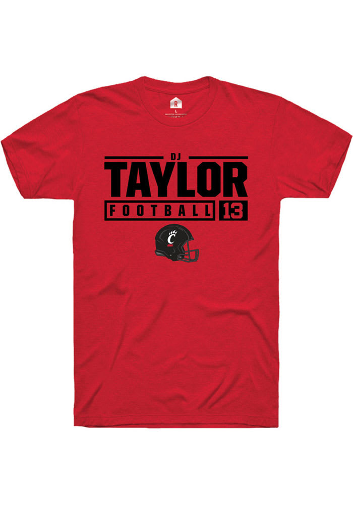 D.J. Taylor Cincinnati Bearcats Red Rally NIL Stacked Box Short Sleeve T Shirt