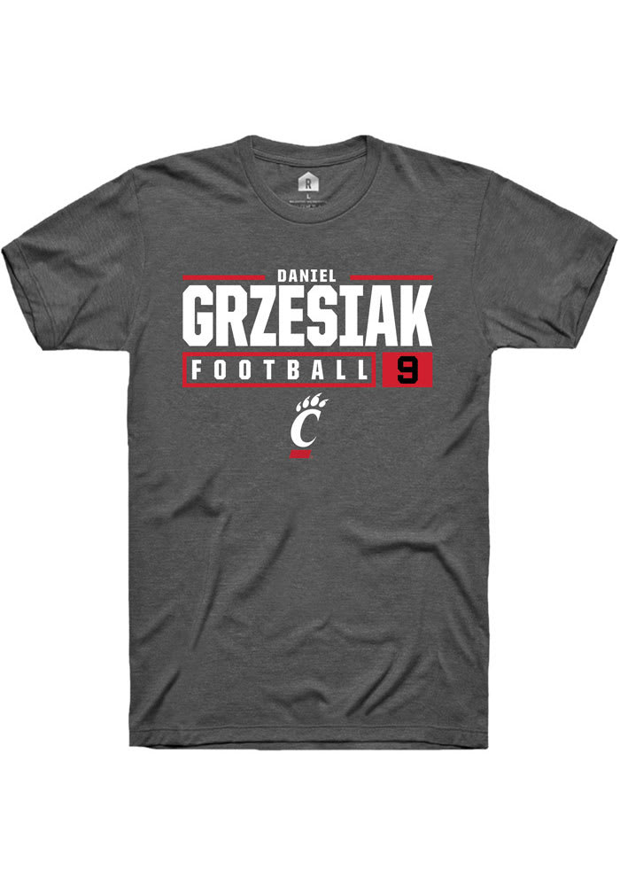 Daniel Grzesiak Cincinnati Bearcats Grey Rally NIL Stacked Box Short Sleeve T Shirt