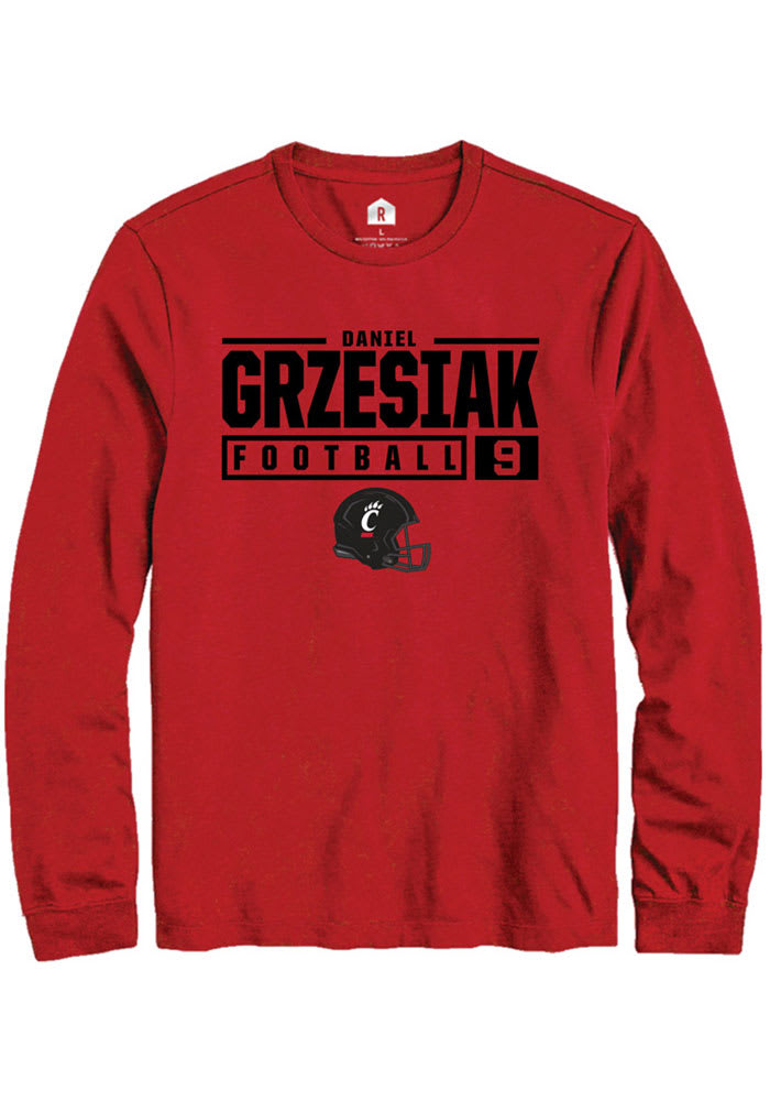 Daniel Grzesiak Cincinnati Bearcats Red Rally NIL Stacked Box Long Sleeve T Shirt