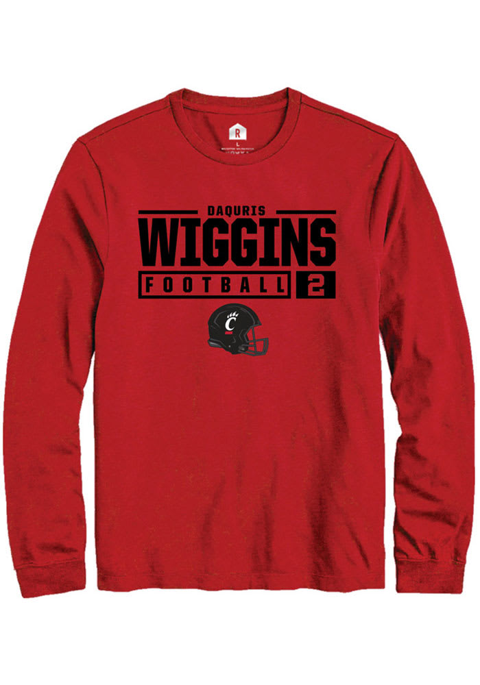 Daquris Wiggins Cincinnati Bearcats Red Rally NIL Stacked Box Long Sleeve T Shirt