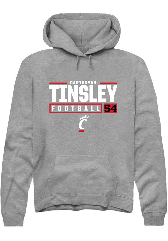 Dartanyan Tinsley Rally Cincinnati Bearcats Mens Grey NIL Stacked Box Long Sleeve Hoodie