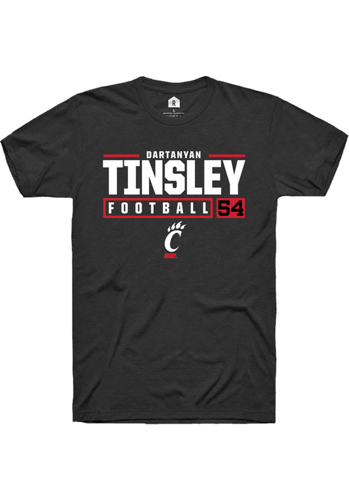 Dartanyan Tinsley Cincinnati Bearcats Black Rally NIL Stacked Box Short Sleeve T Shirt