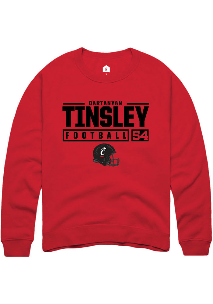 Dartanyan Tinsley Rally Cincinnati Bearcats Mens Red NIL Stacked Box Long Sleeve Crew Sweatshirt
