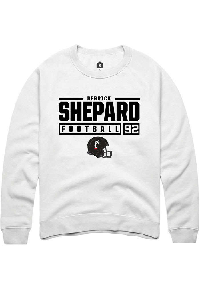 Derrick Shepard Rally Cincinnati Bearcats Mens White NIL Stacked Box Long Sleeve Crew Sweatshirt