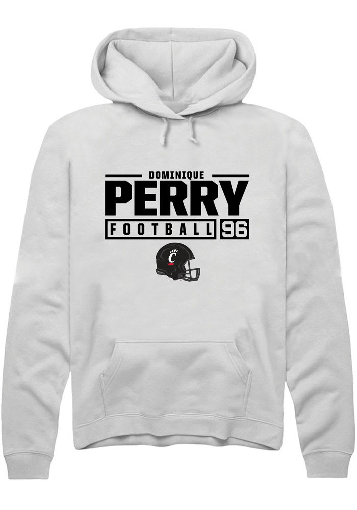 Dominique Perry Rally Cincinnati Bearcats Mens White NIL Stacked Box Long Sleeve Hoodie