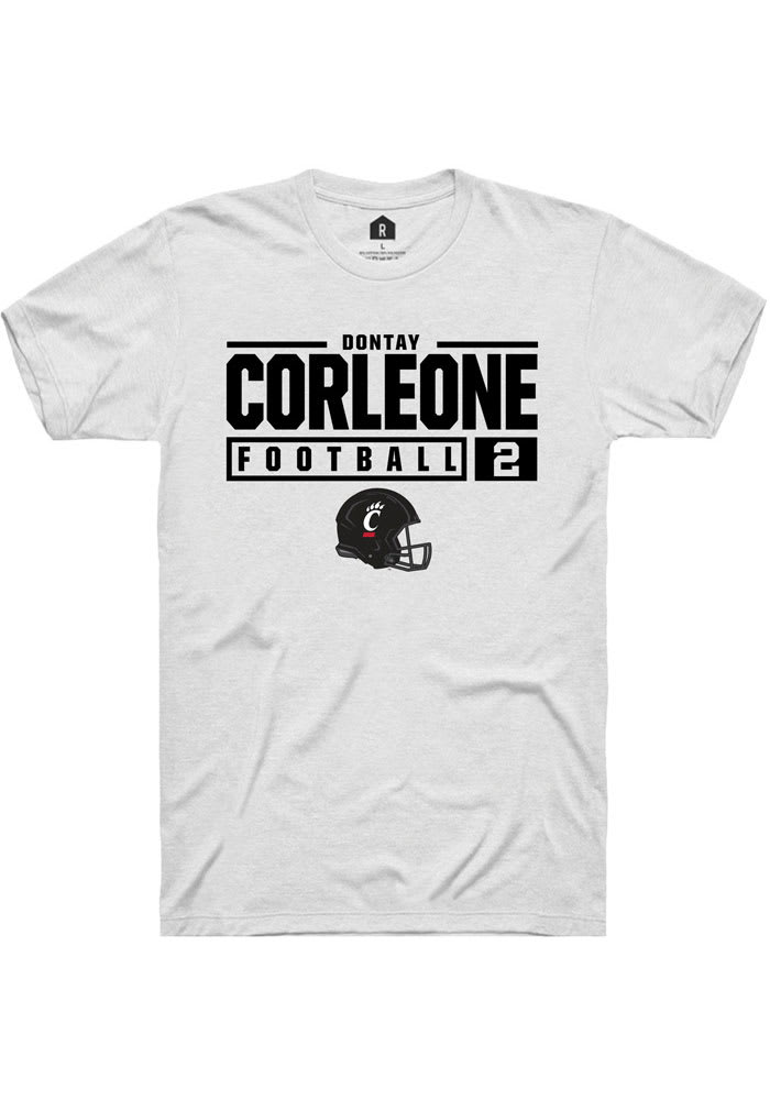 Dontay Corleone Cincinnati Bearcats White Rally NIL Stacked Box Short Sleeve T Shirt