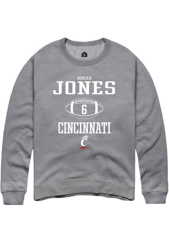 Dorian Jones Rally Cincinnati Bearcats Mens Grey NIL Sport Icon Long Sleeve Crew Sweatshirt