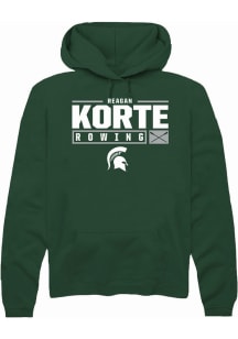 Reagan Korte Rally Mens Green Michigan State Spartans NIL Stacked Box Hooded Sweatshirt