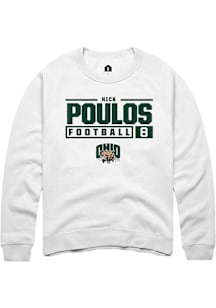 Nick Poulos  Rally Ohio Bobcats Mens White Football NIL Stacked Box Long Sleeve Crew Sweatshirt
