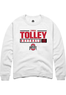 Emma Tolley Rally Mens White Ohio State Buckeyes NIL Stacked Box Crew Sweatshirt